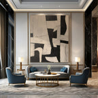 Black and White Geometric, "Monochrome Structure" – Abstract Geometric Painting On Canvas PS0977