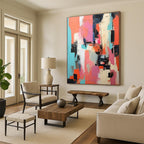 “Coral - Pink - Teal Abstract Vivid Blocks” Painting On Canvas PS0839