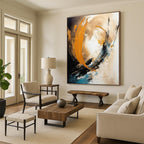 Orange, Blue, Black & Beige Abstract Swirl Painting On Canvas PS0829
