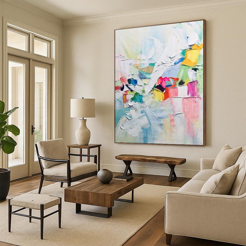 “Colorful Abstract Collage - Bright Shapes & Textured Layers” Painting On Canvas DS267