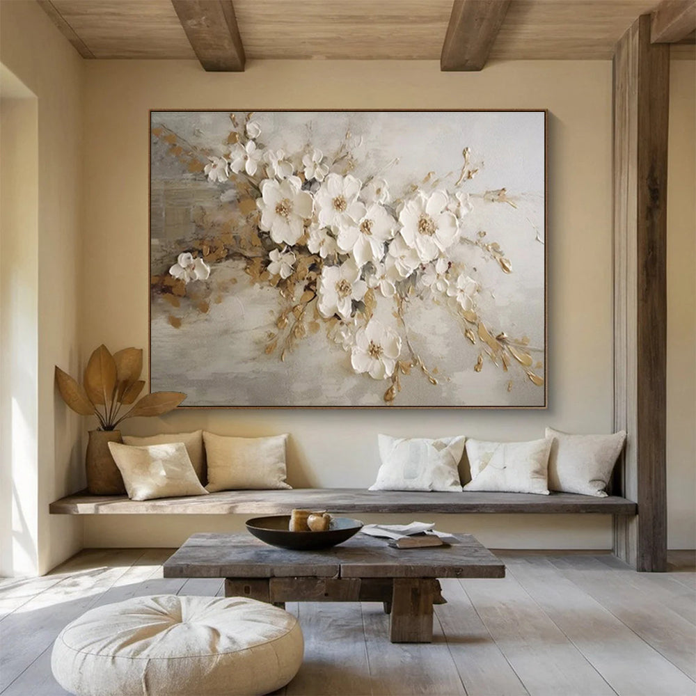 “Textured White Floral Bouquet” Floral Painting On Canvas DKS250