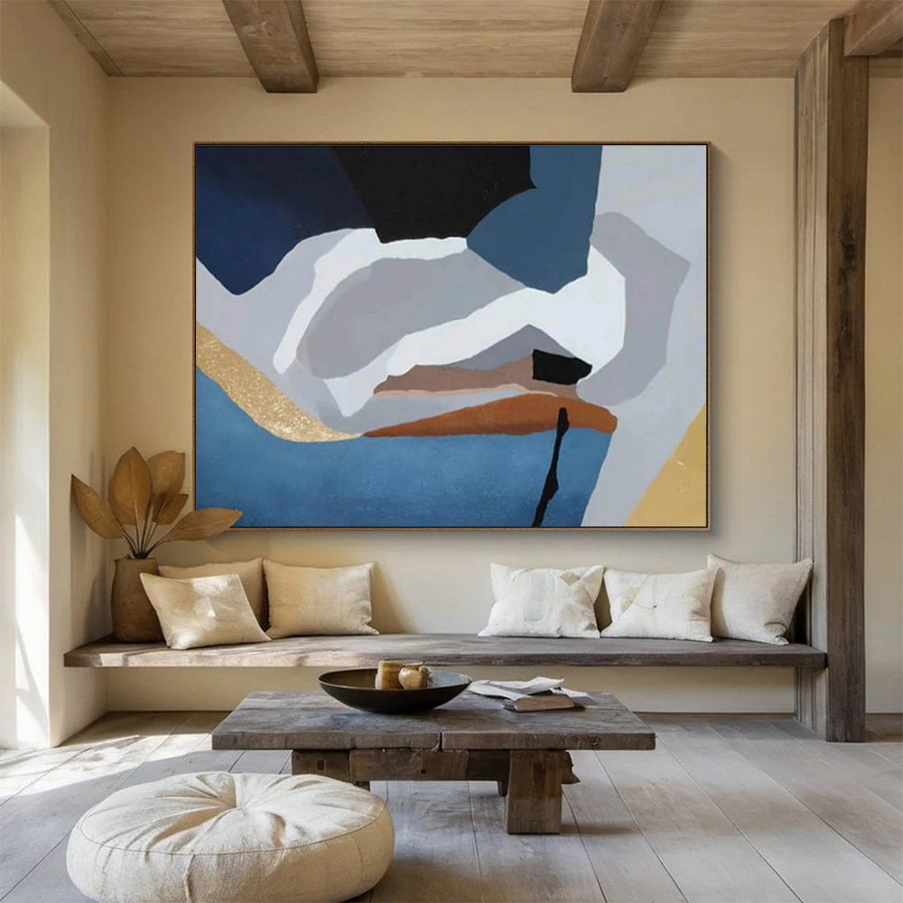 Geometric Blues and Neutrals Abstract Painting On Canvas DKS173