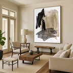 “Black, Beige, and Grey: Minimalist Abstract with White Lines” - Modern Calligraphic Art On Canvas PT0969