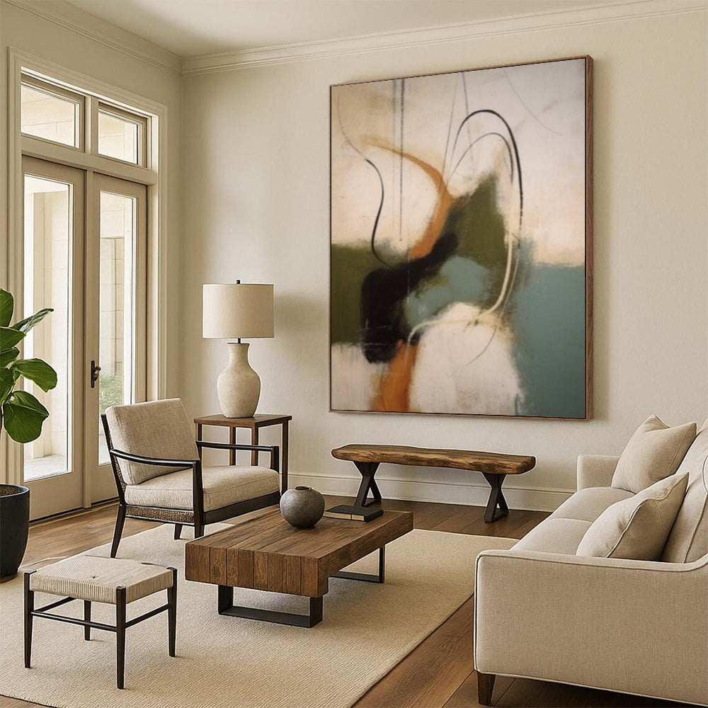 “Multicolor Abstract with Curved Lines” - Energetic Abstract Painting On Canvas DS365