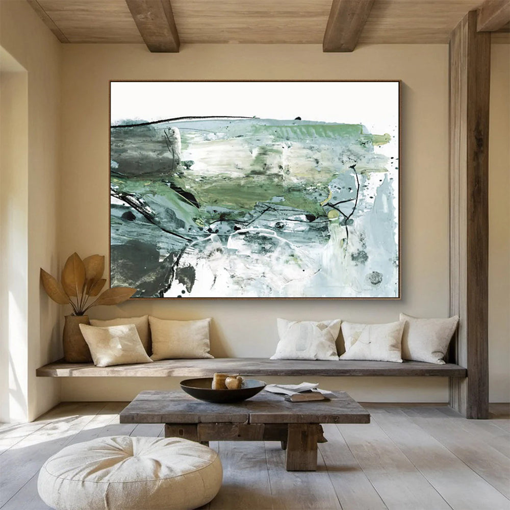 “Green and Blue Abstract with Black Accents” - Energetic Abstract Painting On Canvas PT139