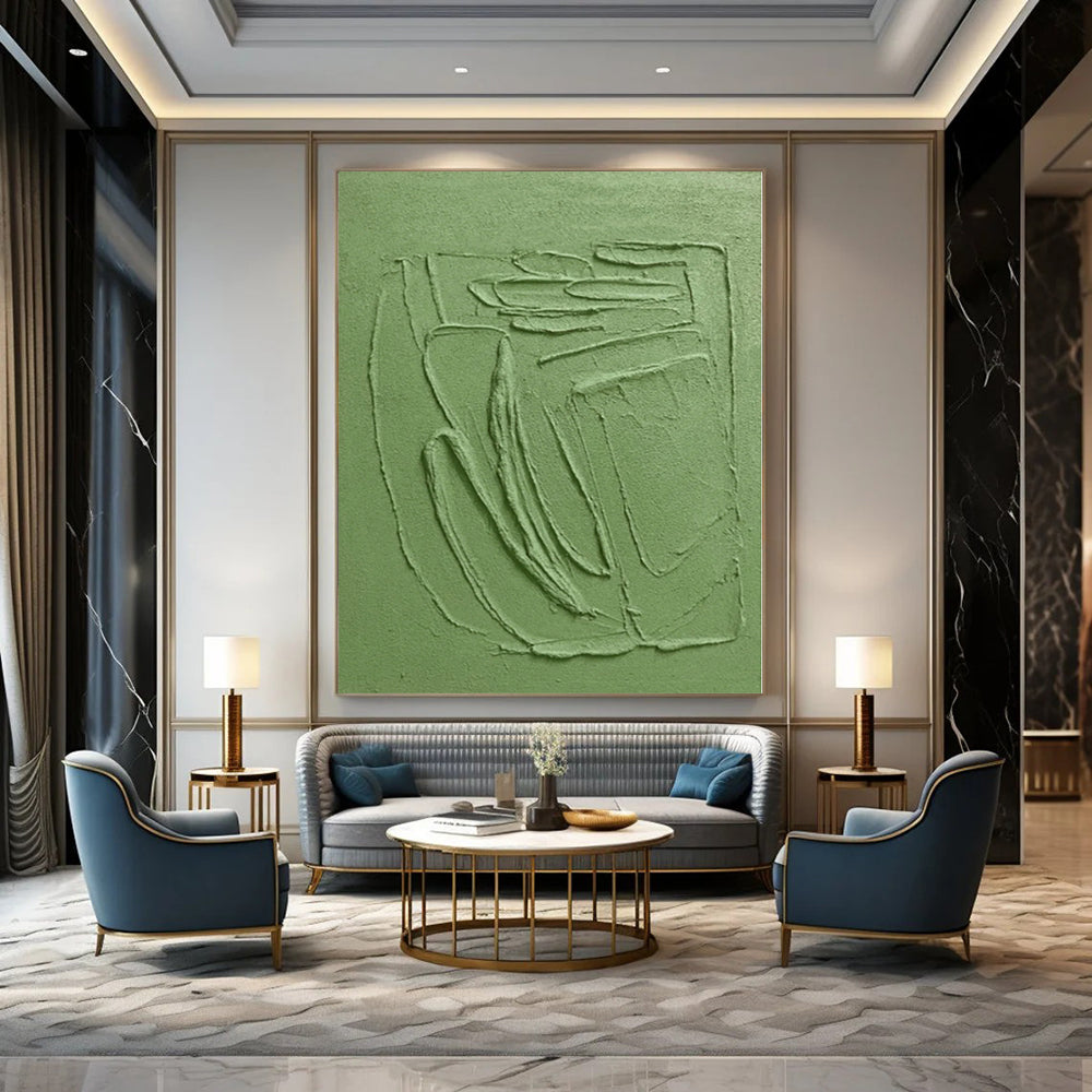 “Textured Green Relief” - Minimalist Abstract Painting On Canvas PS0192