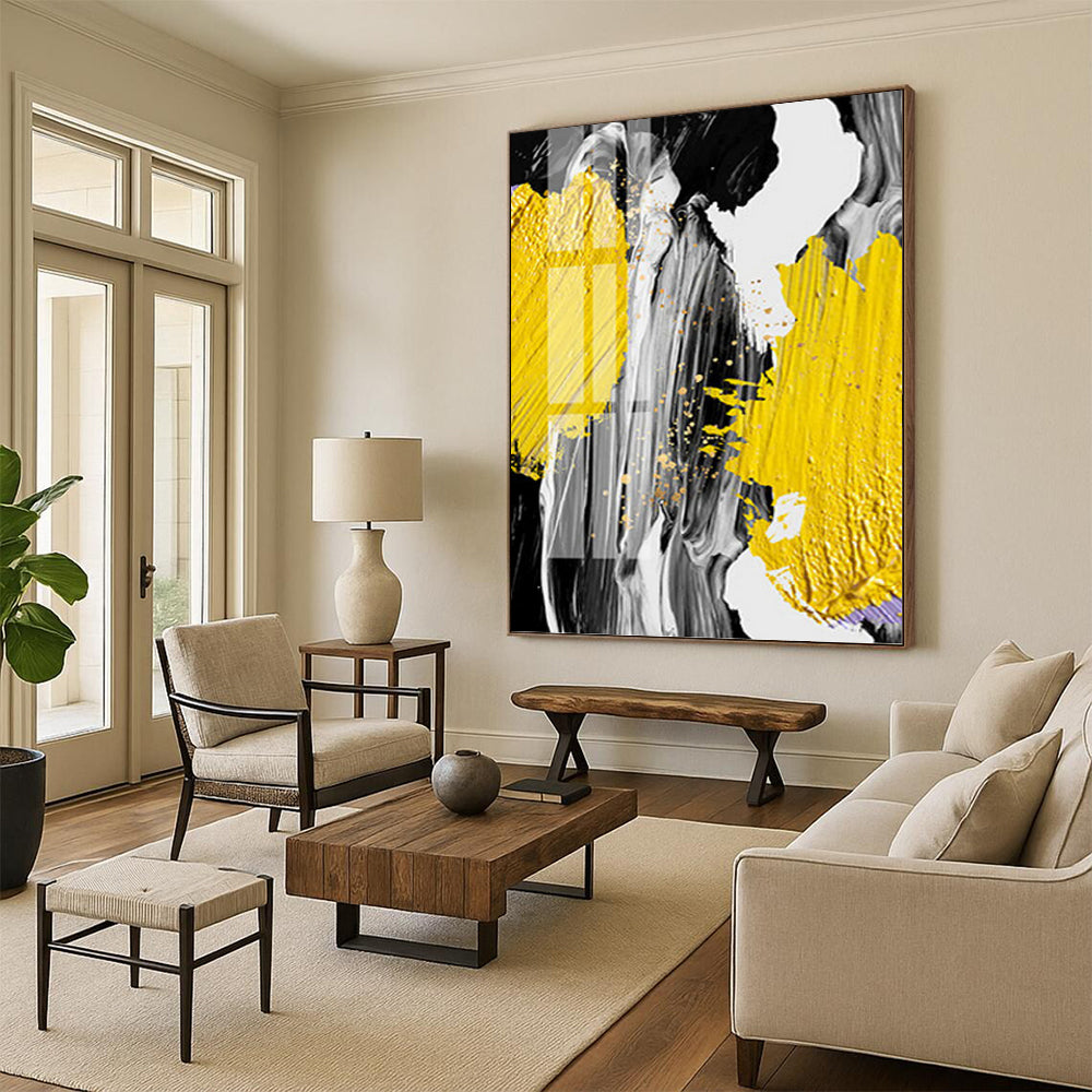 “Yellow, Black, and White Abstract” - Bold, Color - Blocked Painting On Canvas PT1526