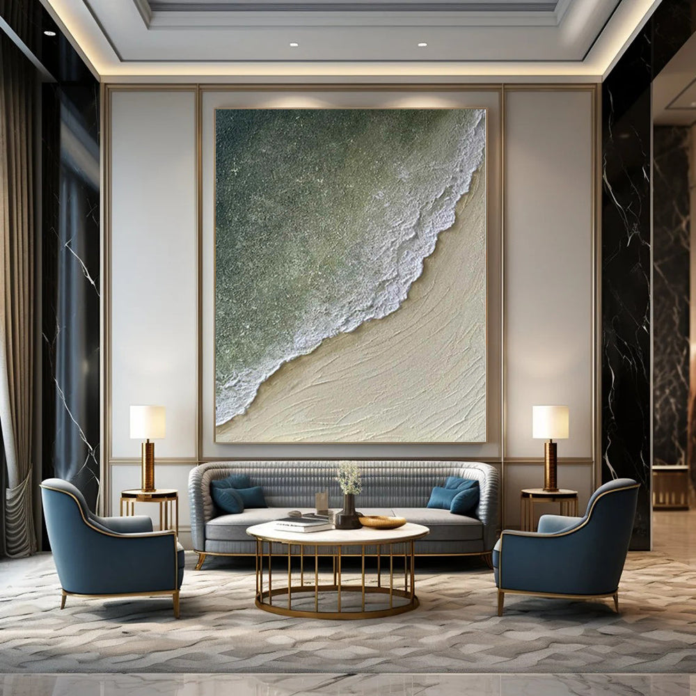 “Green - Beige Textured Coastal” - Beach - Inspired Abstract Painting On Canvas PS0134