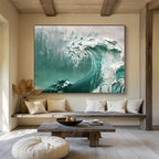 “Teal Wave Crash” - Impasto Seaside Painting On Canvas PT232