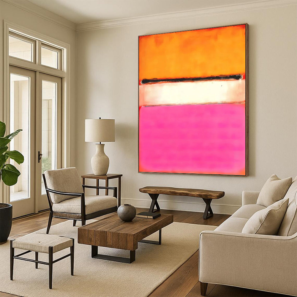 “Orange - Pink - White Color Blocks” - Color - Field, Lively - Styled Painting On Canvas PT1608