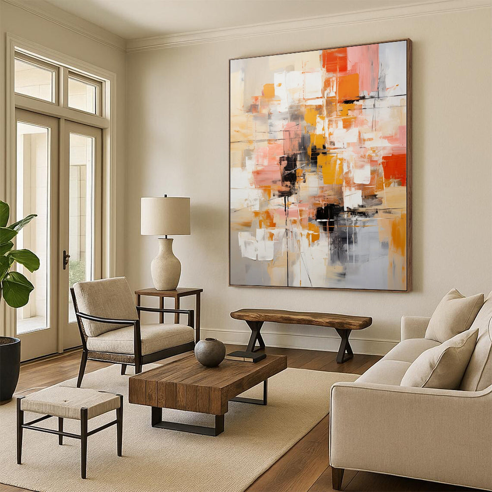 “Vibrant Orange - Pink Geometric Abstraction” - Dynamic Abstract Painting On Canvas PS0225