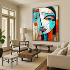 “Cubist Face in Blue and Orange” - Cubist Acrylic Painting On Canvas PT2213