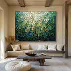 “Green Mosaic Tapestry” - Green, Blue & Gold Abstract, Mosaic - Style Mixed Media On Canvas DKS759