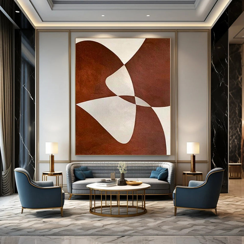 Brown and White with Intertwined Shapes "Elegant Entanglement" Abstract Painting On Canvas PS1114