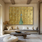 “Golden Peacock Display” - Gold, Blue & Green Animal, Ornate Oil Painting On Canvas DKS740