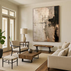 “Neutral Toned Abstract with Black Crossed Lines” - Geometric Abstract Painting On Canvas PS0272