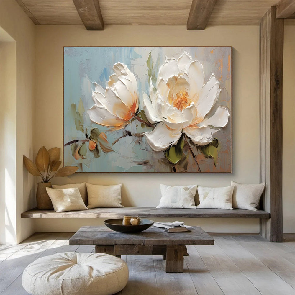 “Textured White Peonies” - Palette - Knife Floral Painting On Canvas PT174
