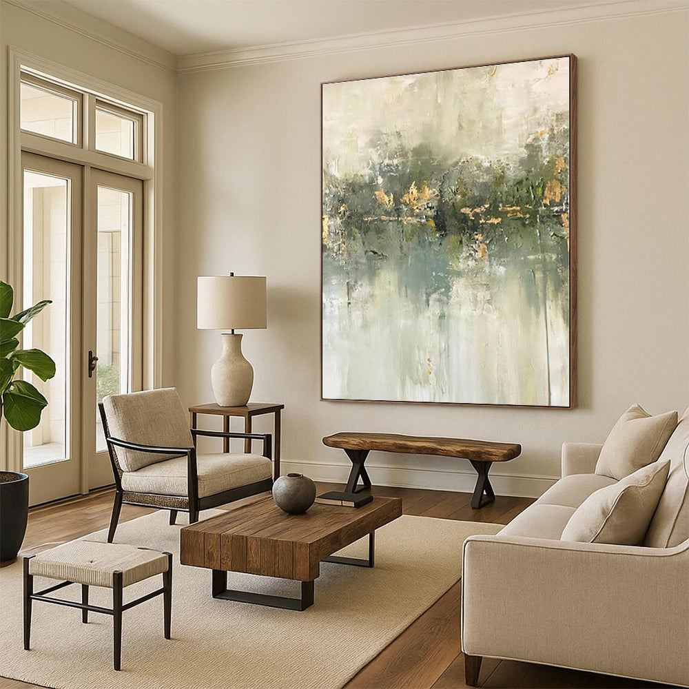 “Green & Gold Abstract Reflection” - Abstract Reflection Painting On Canvas PS0423