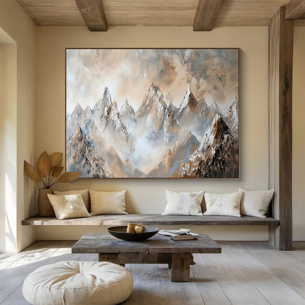 “Misty Mountain Peaks” - Impasto Landscape Painting On Canvas DKS466