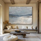 “Gray - Blue Abstract Seaside” - Minimalist Coastal Painting On Canvas PT1578