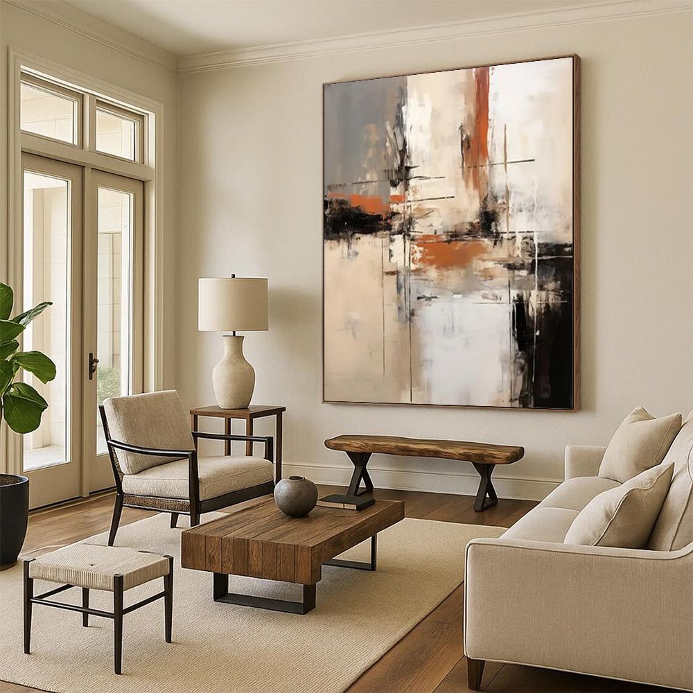 Neutral Tones Abstract Cityscape Painting On Canvas DS112