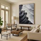 “Black and White Waves” - Seascape, Minimalist - Styled Painting On Canvas PT1658
