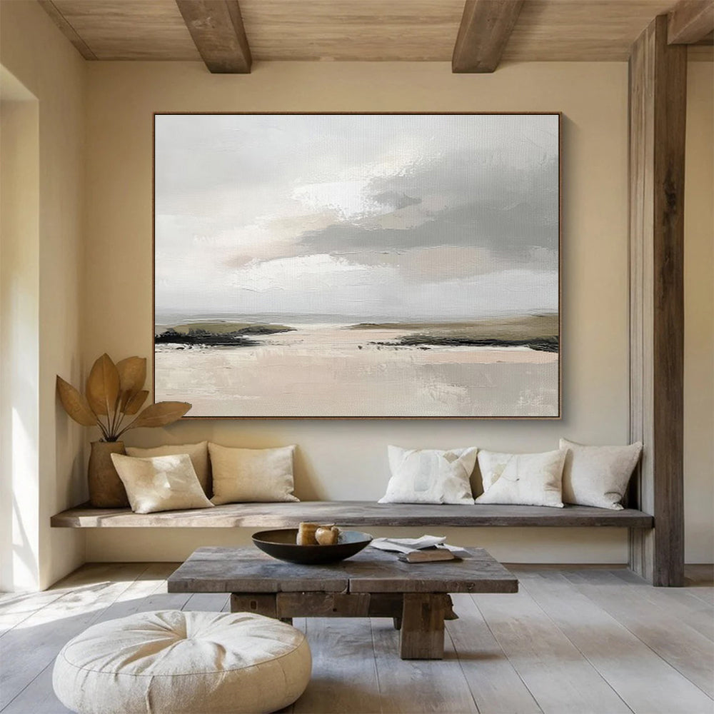 “Grey - Beige Abstract Seaside” Landscape - Inspired Abstract Painting On Canvas DKS243