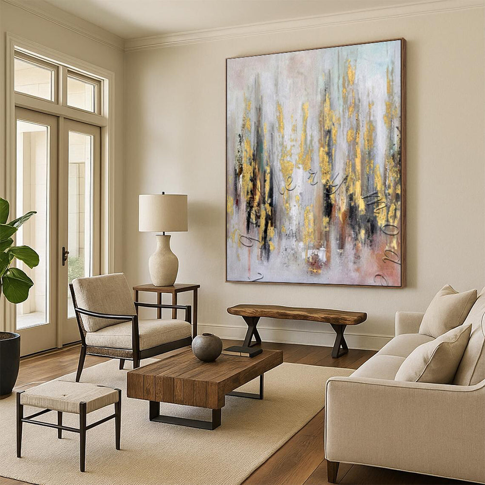 Gold and Neutral Strokes, "Autumn Forest Gleam" – Abstract Landscape - Inspired On Canvas PS0891