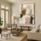 “Blush & Brown Abstract Collage” - Blush, Brown, Gray, White Abstract Mixed - Media Painting On Canvas PS0762