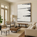 “Textured Black and White Abstract Horizons” - Layered Minimalist Painting On Canvas DS384