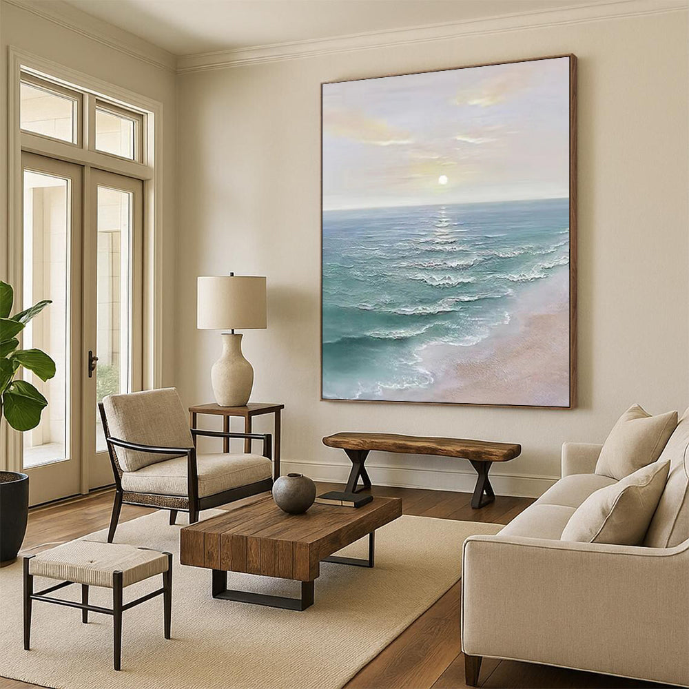 “Soft Colored Sea Sunset” - Realistic - Inspired Coastal Painting On Canvas DS350