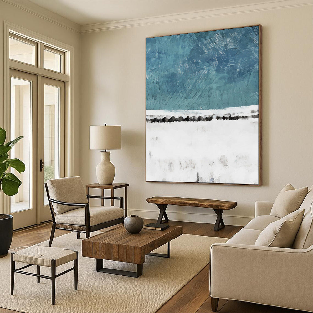 “Teal - White Abstract Snowscape” - Abstract Landscape Painting On Canvas PT2025