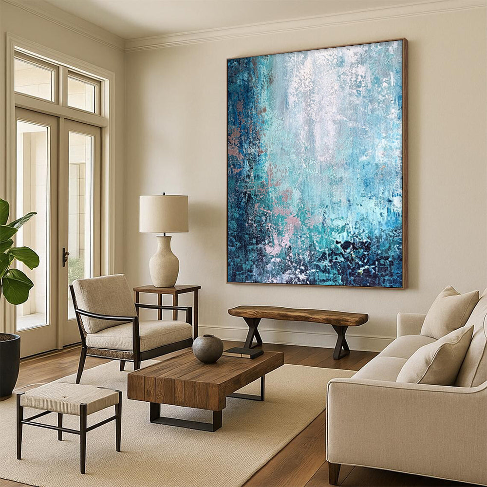 “Shades of Blue Abstract” - Textured Abstract Painting On Canvas PS0074