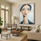 “Textured Portrait in Neutral Tones” - Mixed - Media Portrait Painting On Canvas PT2218