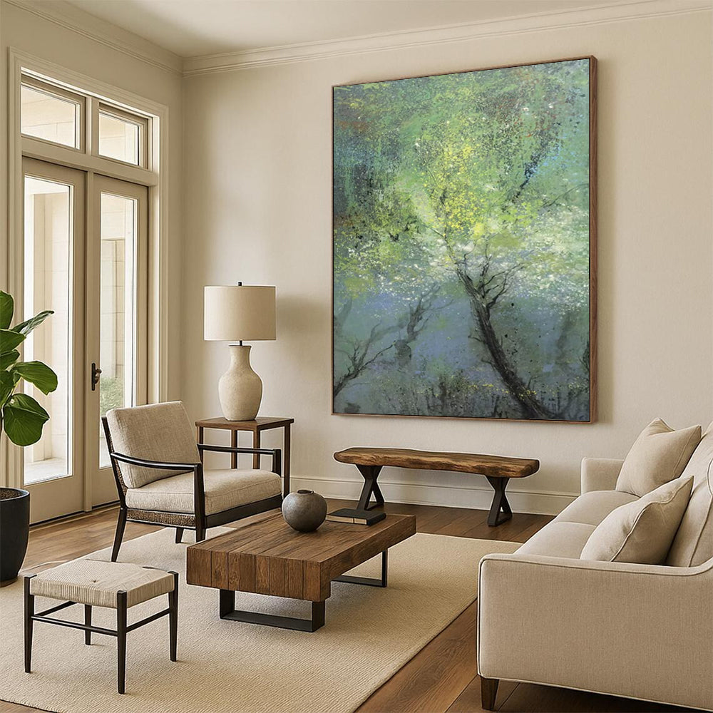 “Dreamy Green Forest Landscape” - Misty Woodland with Subtle Light Painting On Canvas DS247