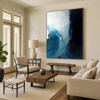 “Blue - Black Abstract Fluidity” - Blue, Black, White Abstract Fluid Painting On Canvas PS0587
