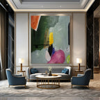 Green, Yellow, Pink, Purple with Playful Shapes "Whimsical Collage" Abstract Painting On Canvas PS1405