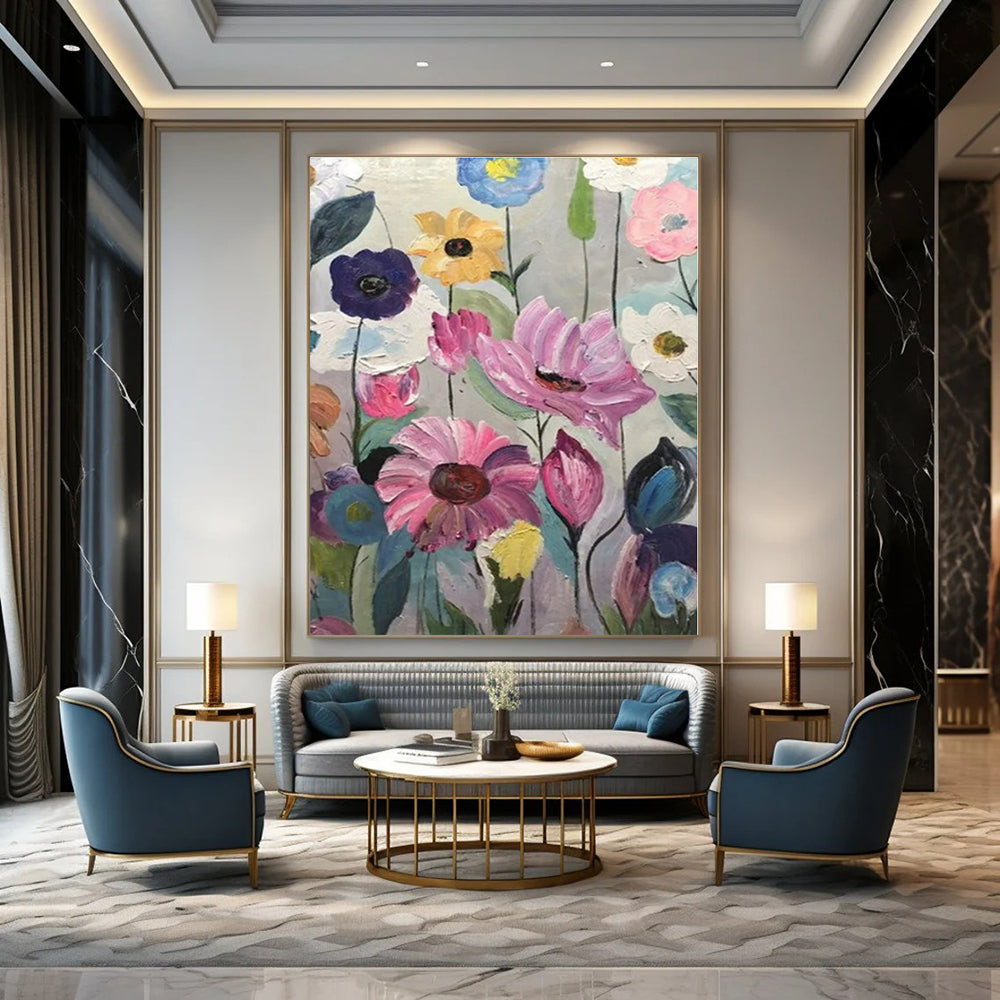 Colorful Flowers with Textured Petals "Blooming Textures" Impressionist Painting On Canvas PS1306