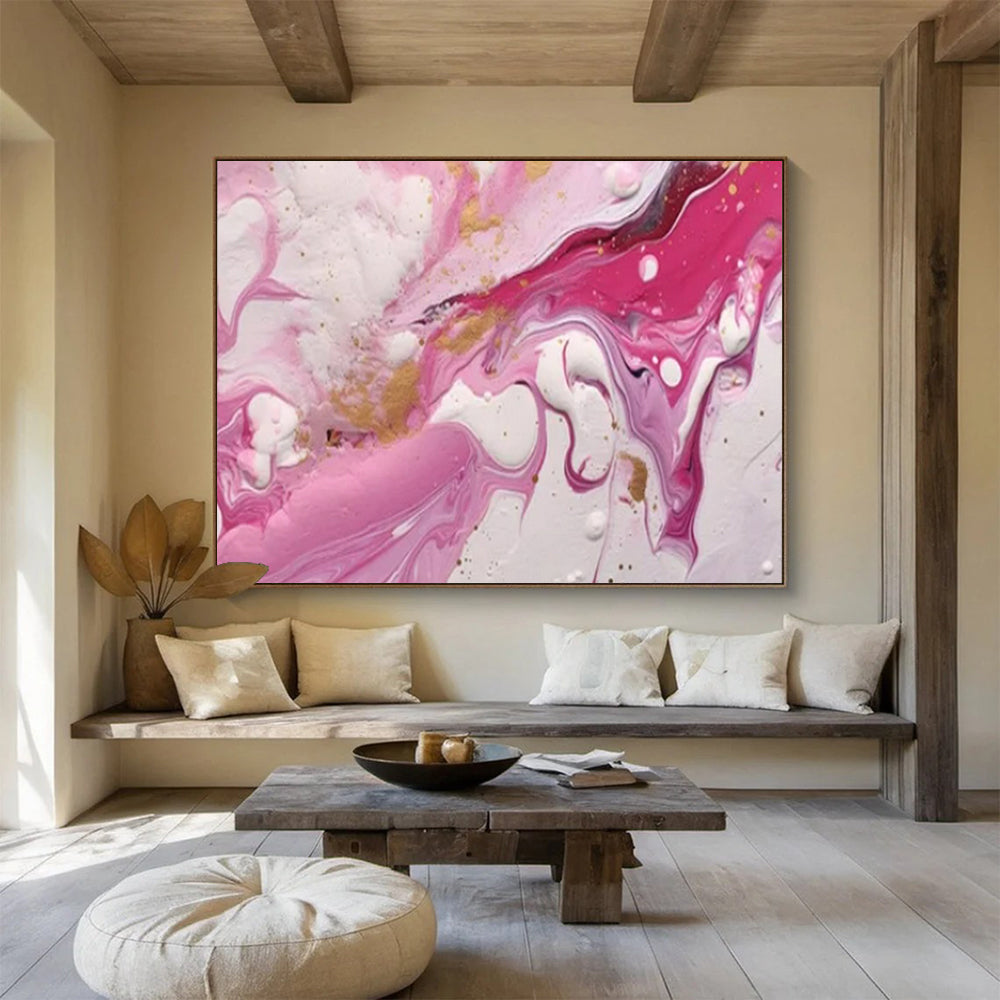 “Pink - Gold Swirls” - Pastel Pink “Blush Gold” Painting On Canvas PT1617
