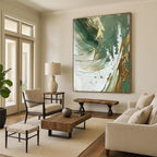 “Green - Gold - White Abstract” - Nature - Inspired Abstract Painting On Canvas PS0088