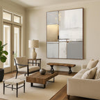 “Gold & Gray Fusion” - Gray, Gold Abstract Minimalist Painting On Canvas PS0390