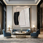 Beige, Black and White with Rectangular and Curved Forms "Form Fusion" Abstract Painting On Canvas PS1123