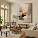 “Blush - Neutral Abstract Blocks” - Blush, Neutral Tones Abstract Geometric Painting On Canvas PS0736