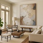 “Beige - Gray Floral Relief” - 3D - Inspired Floral Painting On Canvas PT1383