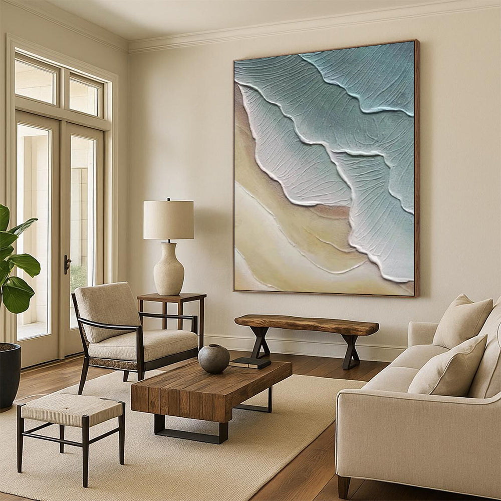 “Textured Leaf - like Shapes in Green and Beige” - Nature - Inspired Textured Painting On Canvas DS342