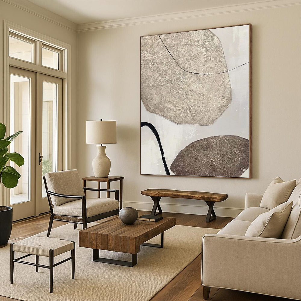 “Neutral Shape - Line Abstract” - Minimalist Abstract Painting On Canvas PT1321