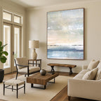 “Soft Coastal Abstraction” - Blue, Beige, White Abstract Seaside Painting On Canvas PS0547