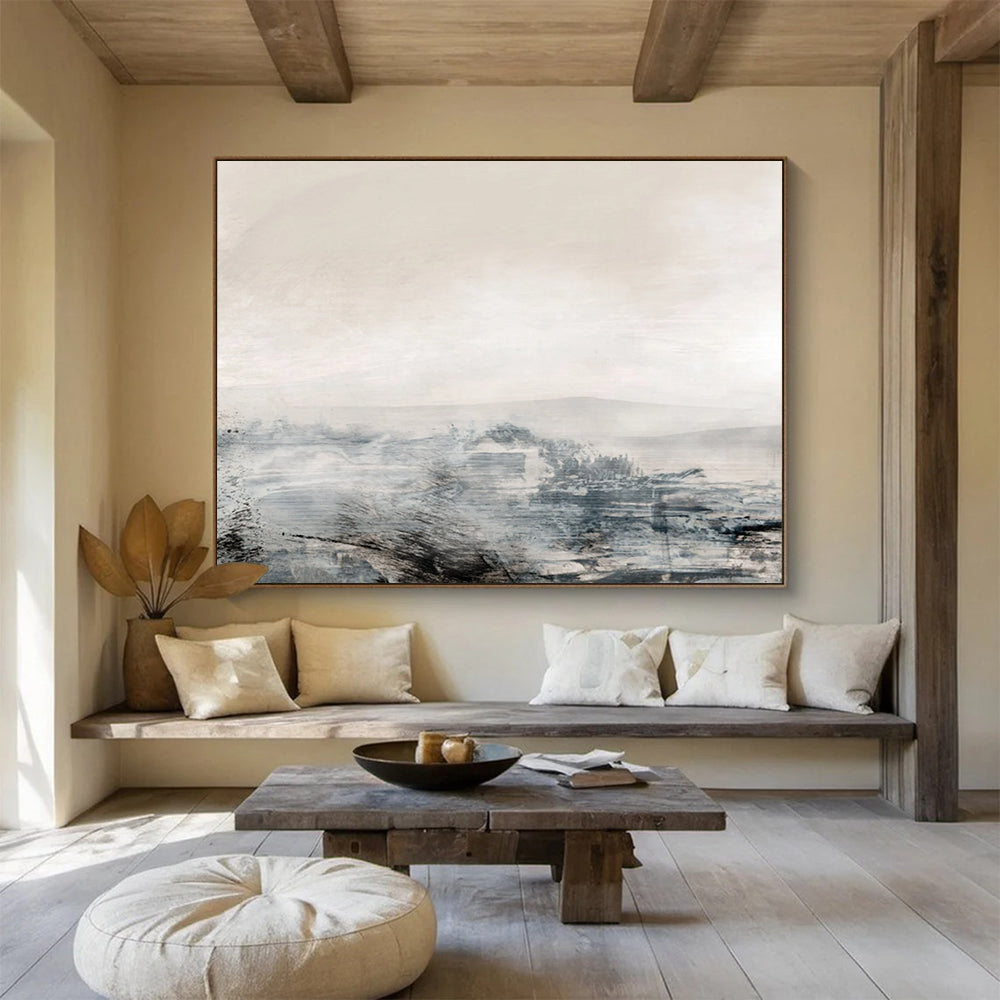 “Minimalist Gray and White Abstract Horizon” - Calm Abstract Painting On Canvas PT136