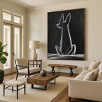 “Minimalist White Cat Silhouette” - Abstract Animal Painting On Canvas PT2027