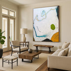 “White - Blue Abstract with Orange & Green” - Playful Abstract Painting On Canvas PT1107